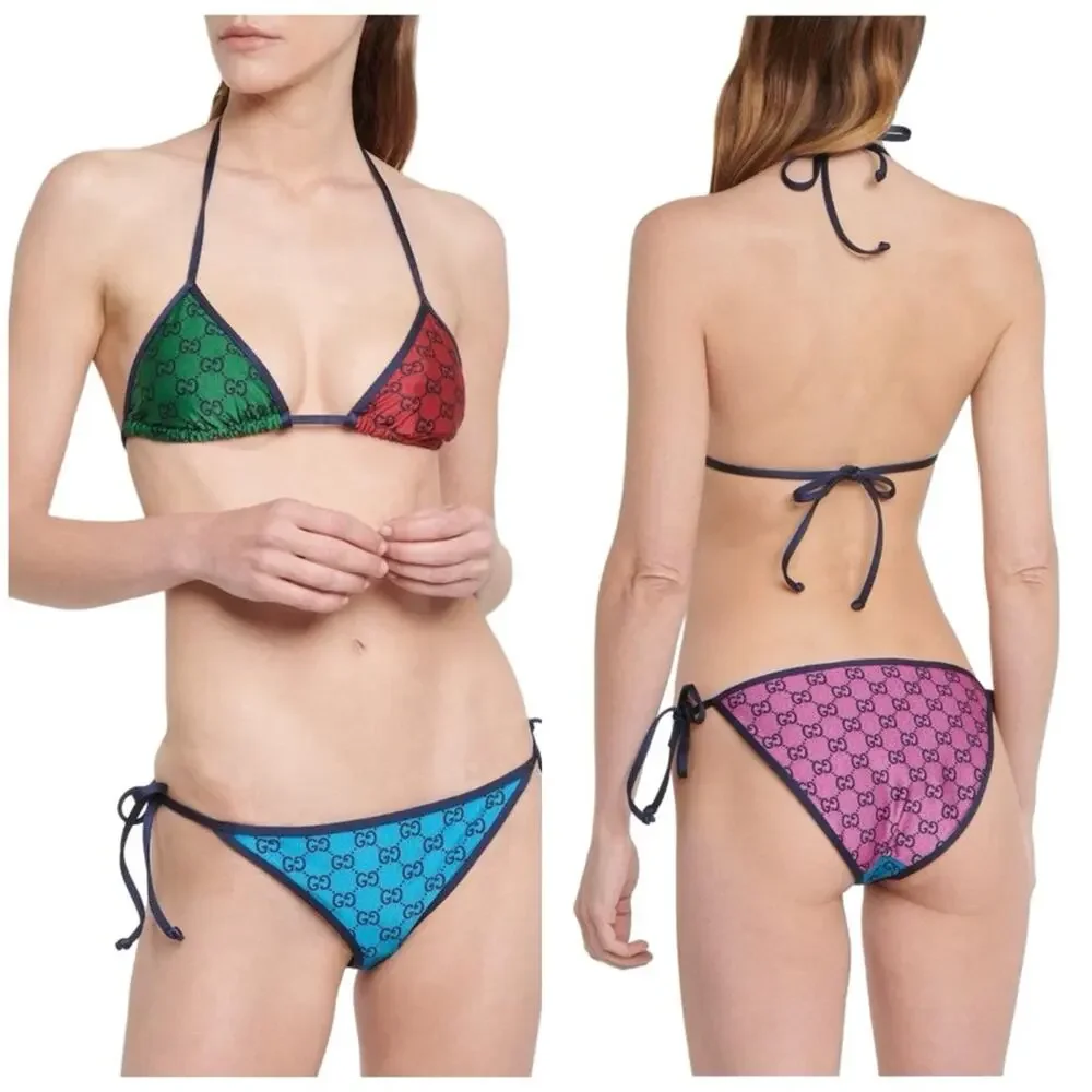 GG Monogram Color-block Vibrant Colored Bikini SZ L - Picture 3 of 15
